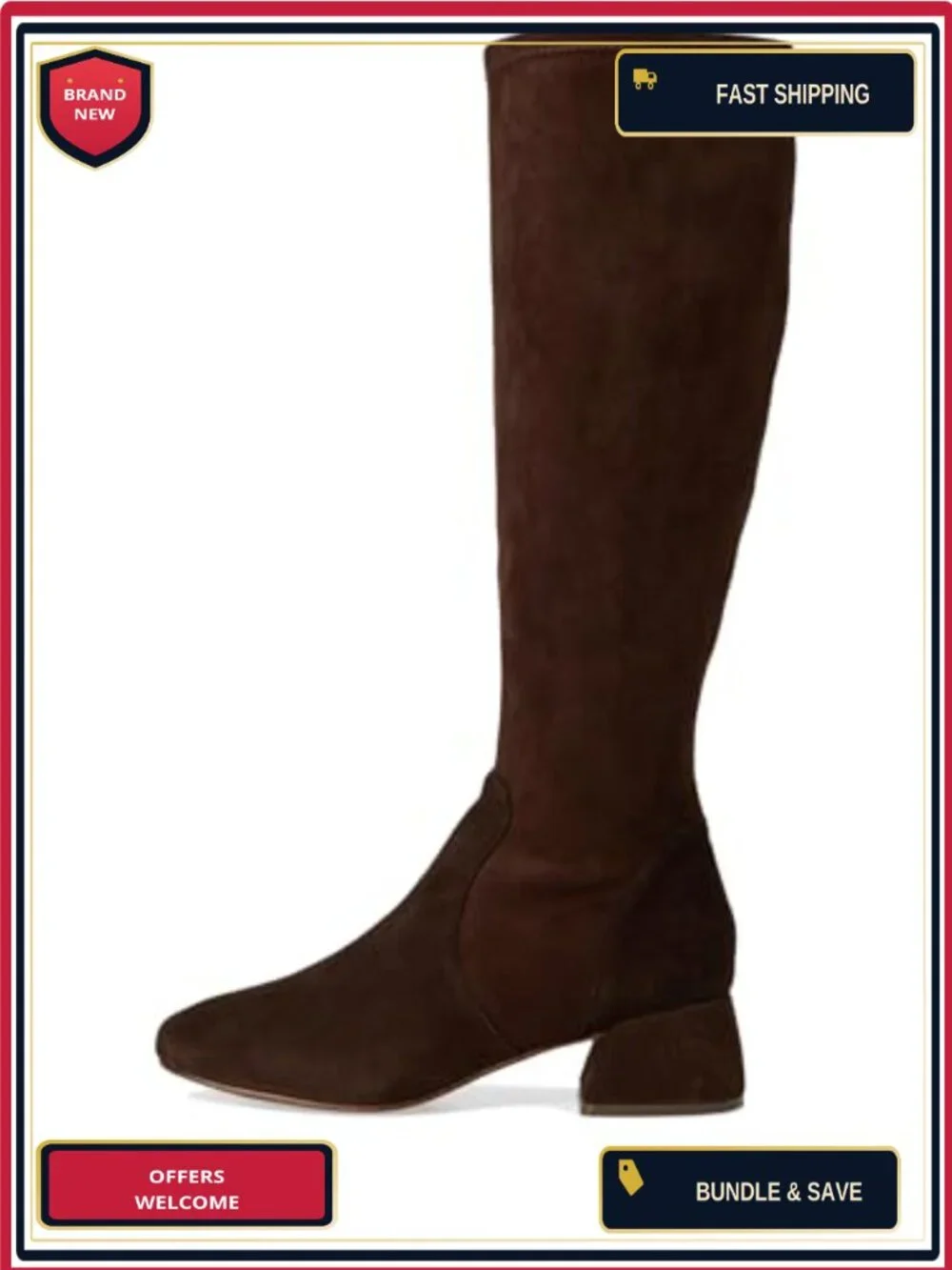 Knee High Suede Pull-On Stretch Boots Comfort Insole Block Heel